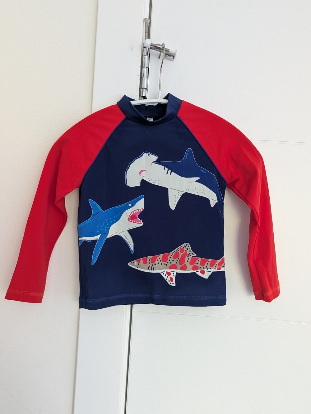 Mini Boden Navy and Red Shark Rashguard